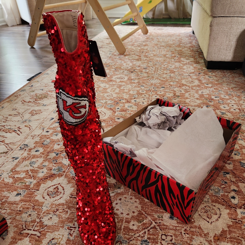 KC CHIEFS Red Sequin Tall Boots